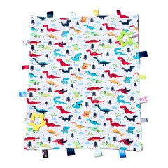 TRYTUTRY Big Tags blanket tag detail shows colorful textures for baby stimulation