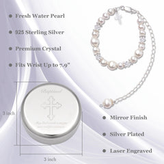 Tryuunion baby girl bracelet worn on tiny wrist during christening ceremony.