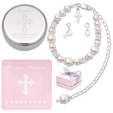 Tryuunion baptism bracelet in silver and pearls for baby's ceremony.