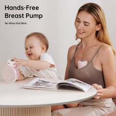TSRETE wearable breast pump side view highlighting portable, discreet on-the-go pumping.