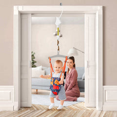 TUBAGOU door jumper seat assembly demonstrates adjustable height for growing babies