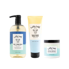Tubby Todd Baby Bundle hero image showing gentle newborn cleansing and bonding.