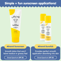 Tubby Todd sunscreen bottle closeup—smooth rub-in texture for skin