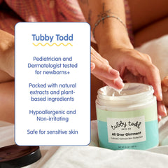 Tubby Todd two-step routine image shows simple bath care for babies and family.