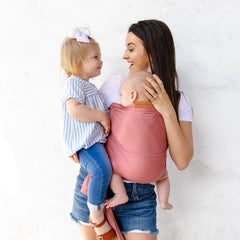 Tuck and Bundle Sedona Rose wrap worn for ergonomic front carry