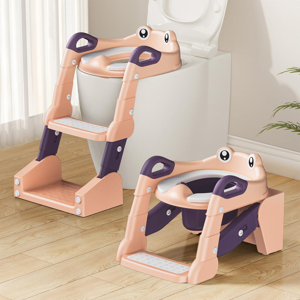 TuckInn potty seat front view highlights pink compact design for safety