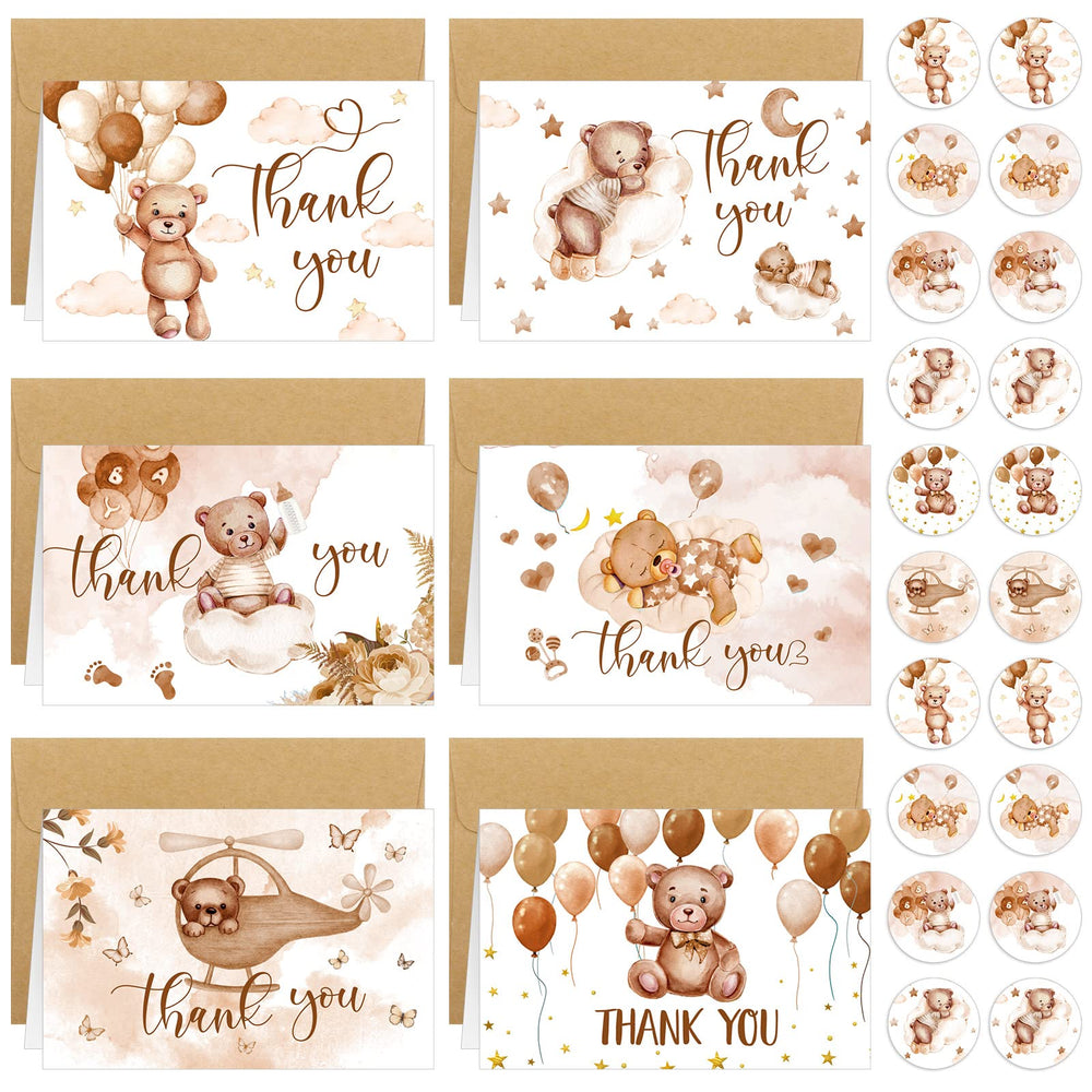 Tudomro bear baby shower thank you cards with six front designs for heartfelt notes