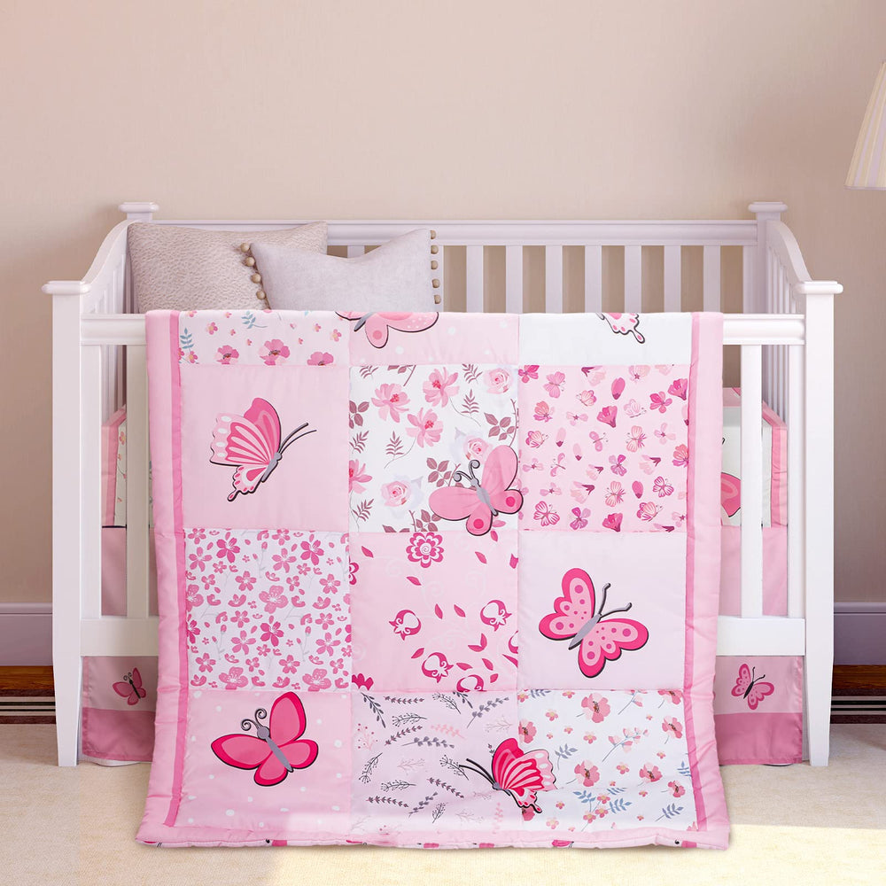 Tudomro butterfly crib bedding comforter pink, cozy sleep for baby girl.