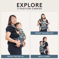 Tula Explore Carrier facing-in ergonomic support during cozy errands and baby snuggles