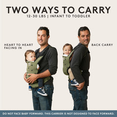 Tula Lite steel blue dash front inward carry for close baby contact.