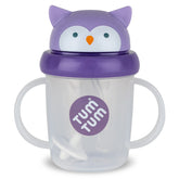 TUM TUM Olivia Owl 200ml front view highlights easy-grip toddler cup for self-feeding.