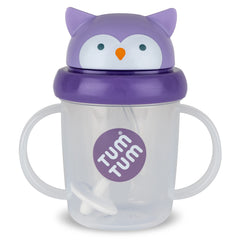 TUM TUM Olivia Owl 200ml front view highlights easy-grip toddler cup for self-feeding.