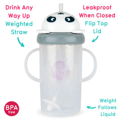 TUM TUM Tippy Up free-flow straw with leakproof flip-top lid for travel.