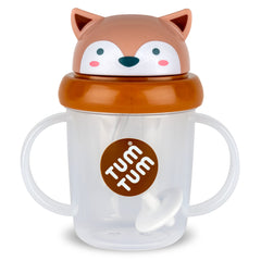 TUM TUM Tippy Up weighted-straw cup demonstrates all-direction drinking for toddlers.