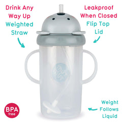 TUM TUM Tippy Up weighted straw demonstrates flexible drinking from any angle