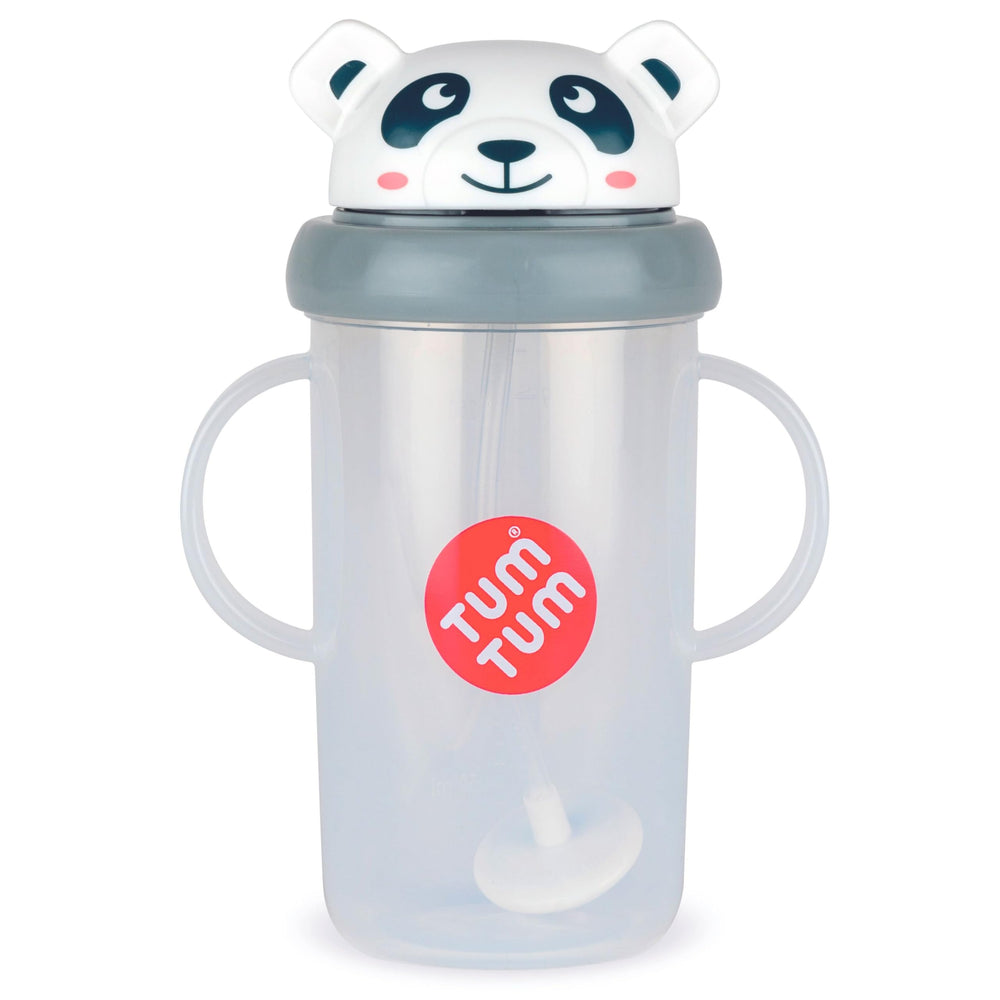 TUM TUM Tippy Up weighted straw demonstrates free-flow drinking for toddlers.