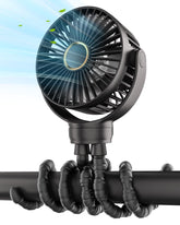 The TUNISE stroller fan's 360-degree head delivers adjustable airflow for on-the-go comfort.