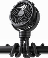 TUNISE stroller fan mounted on a stroller for on-the-go cooling