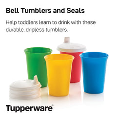 Tupperware Bell Tumblers seals close-up highlighting spill-proof seal ideal for toddlers.
