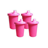 Tupperware pink kids bell tumblers with easy-grip design for spill-resistant daily hydration.
