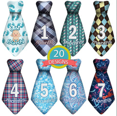 TurtleSurfers baby monthly ties set front view with easy-peel stickers