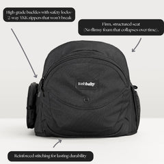 TushBaby four carry positions show versatile front, face, side, and feeding options.