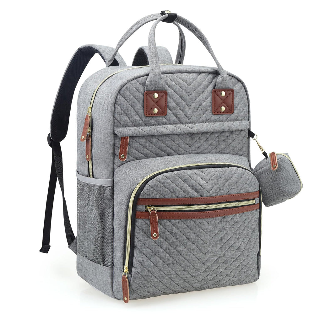 Tuwubi Diaper Bag Backpack Grey front view shows roomy silhouette for essentials