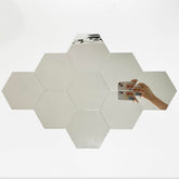 TVPHLLY hexagon silver mirror wall sticker adds reflective light and depth to any room.
