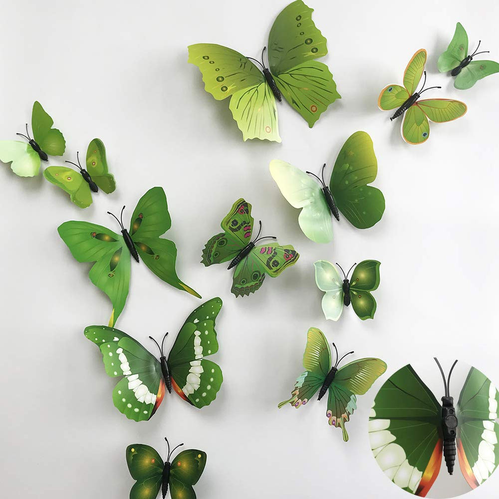 TVPHLLY 3D butterfly wall stickers green single-wing enhance nursery walls with playful dimension.