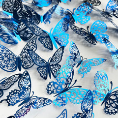 TVPHLLY blue butterfly decals mounted on a wall create a magical party backdrop option.