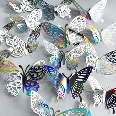 TVPHLLY silver butterfly assembly on wall creates whimsical mural.
