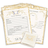 Twenty Moments of Tooth light-gold receipt cards front view, sturdy keepsakes for a magical bedtime memory.
