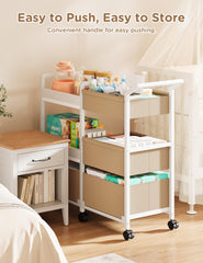 Twinkoo 3-tier rolling cart with drawers demonstrates large-capacity storage for wipes and clothes