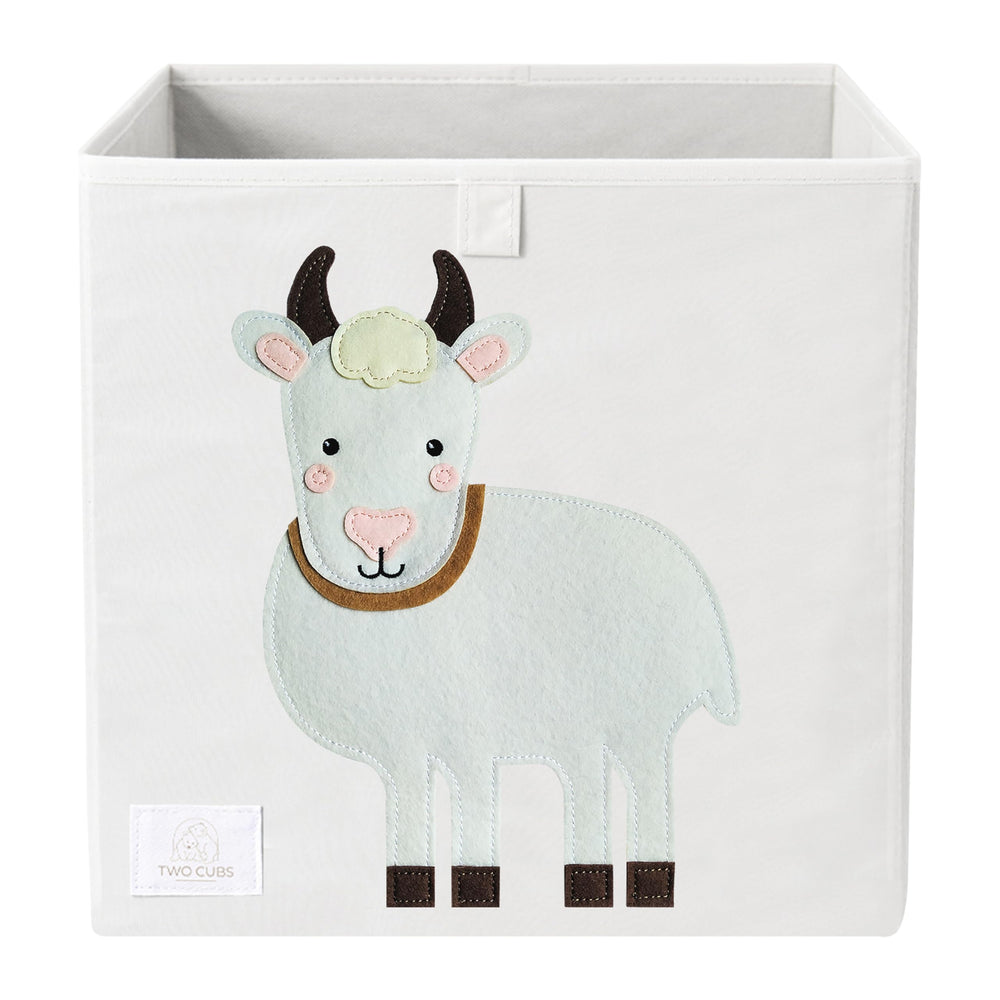 Two Cubs foldable toy storage box with goat design fits neatly on IKEA Kallax shelves