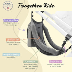 Twogether Ride hammock seat attachment folded for compact storage during trips