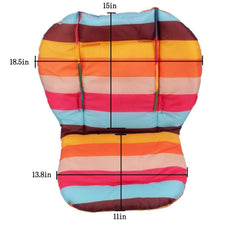 twoworld baby high chair cushion rainbow striped strap detail shows adjustable top straps for safety.