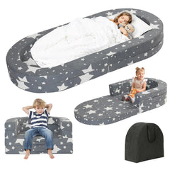 Tykacna Travel Toddler Bed folded for compact storage and easy transport.