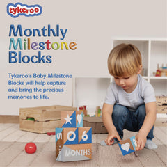 Tykaroo Baby Monthly Milestone Blocks woodgrain closeup highlights natural beechwood texture.