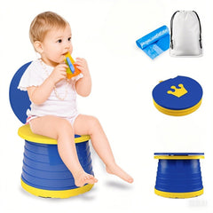 TZONOT portable potty seat blue-open shows sturdy foldable frame for travel readiness.