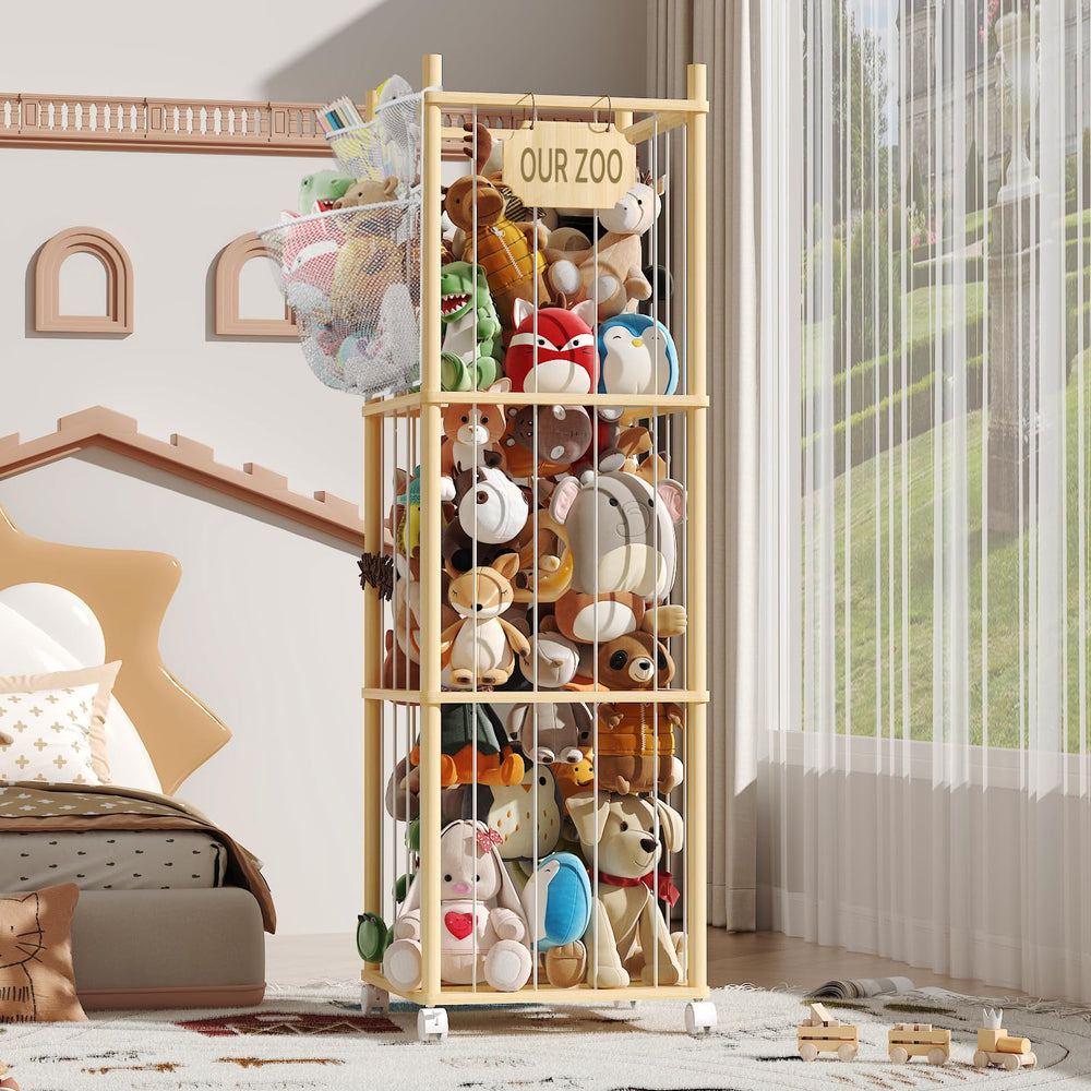UAMFURI stuffed animal storage wood zoo with wheels for easy room movement