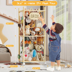 UAMFURI wooden zoo side view highlights large 180QT capacity for plush toys.