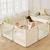 UANLAUO beige small baby playpen setup demonstrates quick, tool-free assembly for busy parents.