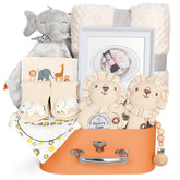UAREHIBY baby gift set flat lay showing full 11-piece newborn gift collection for celebrations