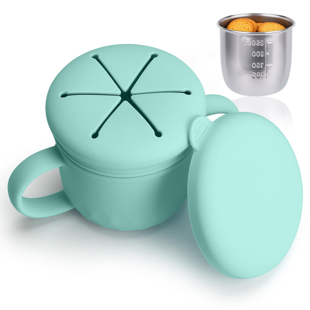 Ubisye snack cups for toddlers with spill-proof lid offer mess-free portability.