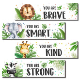 UBLURO jungle animals wall art wood prints, 4-piece set, ideal nursery decor for imaginative play.