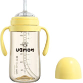 UBMOM No-spill backflow sippy banana side-view shows leak-proof performance for mess-free feeding.