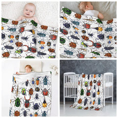 ubnlkto beetle baby blanket crib-30x40 with vibrant bug print for visual play