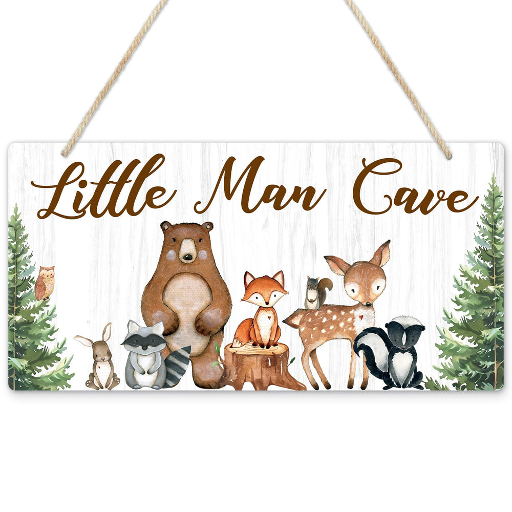 Uflashmi wood-man-cave-sign with woodgrain adds rustic nursery charm.