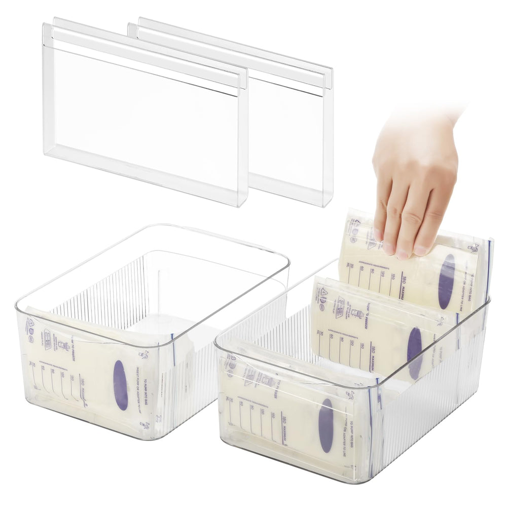 Ugotfeels breastmilk storage two-pack assembled showing compact, stackable containers save freezer space.