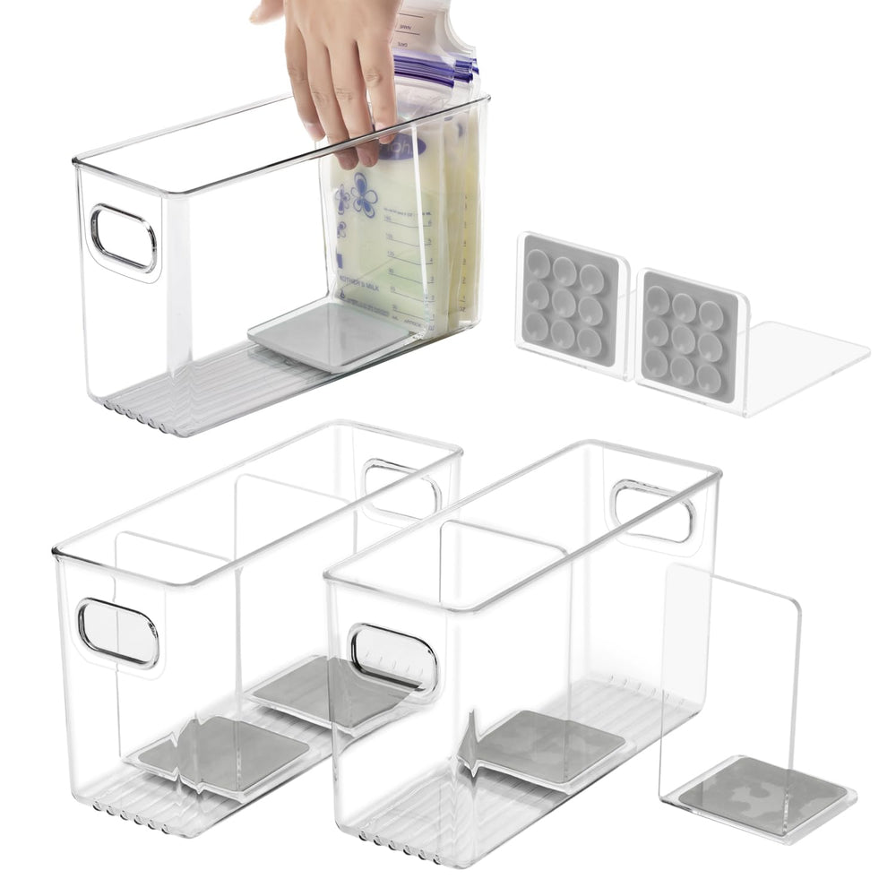 Ugotfeels breastmilk storage container gray standing bags for organized fridge space.